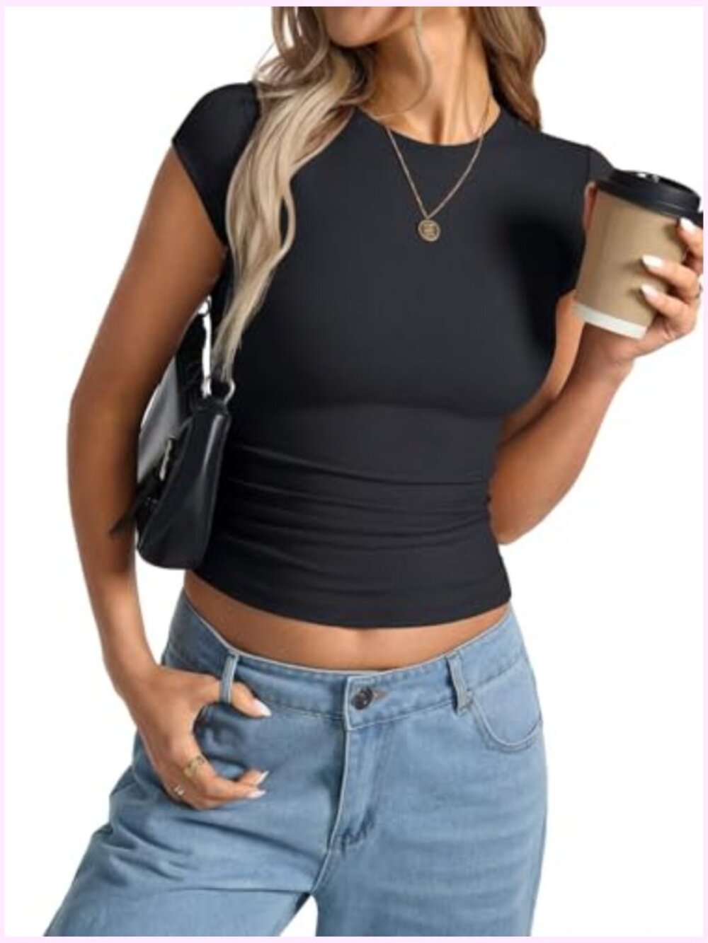 Cap Sleeve Crop Top Crew Neck Ribbed Tee Slim Fit Going Out Top Y2K - Picture 3 of 7